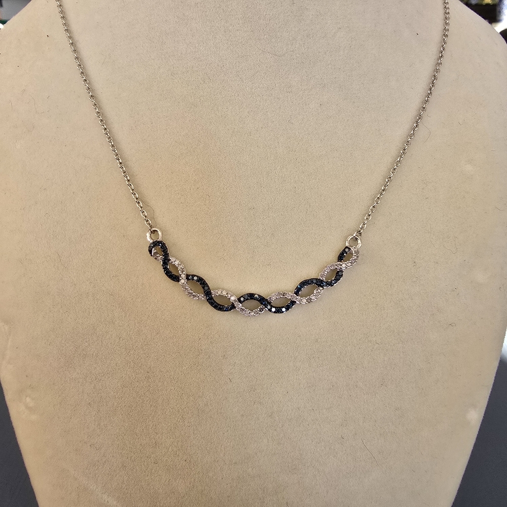 .925 STERLING SILVER Necklace W/ Clear And Blue Lab Created Diamond Pendant - Picture 3 of 4